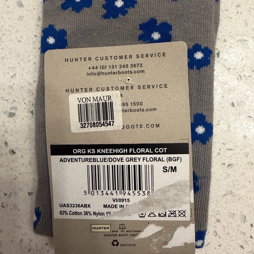 Hunter Gray Crew Socks with Blue Floral Print